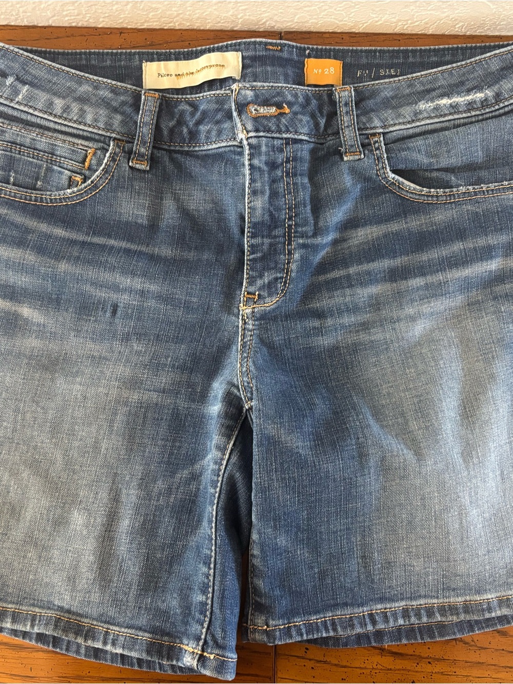Pilcro and the Letterpress Blue Denim Jeans with Tan Stitching